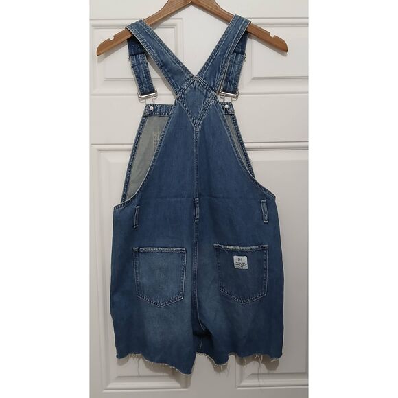 Gap womens small denim overalls blue distressed shortalls jumper - Picture 4 of 6